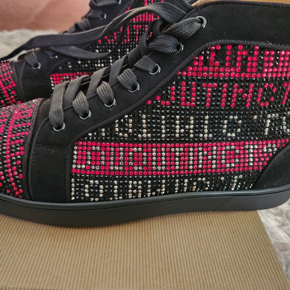 Christian Louboutin Men's Louis TSQ Logo Embellished Suede High-Top Sneakers